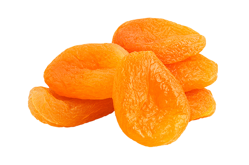 Abricots secs orange sur fond blanc