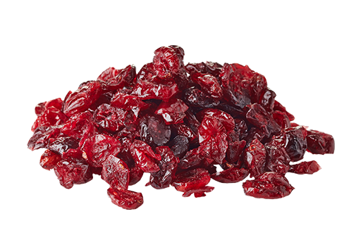 tas de demi cranberries séchées sur fond blanc